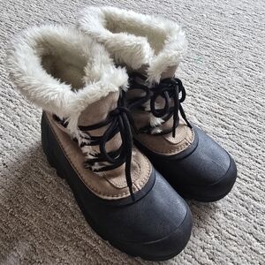Kids Warm Winter Boots - Black and Tan Faux-Fur
